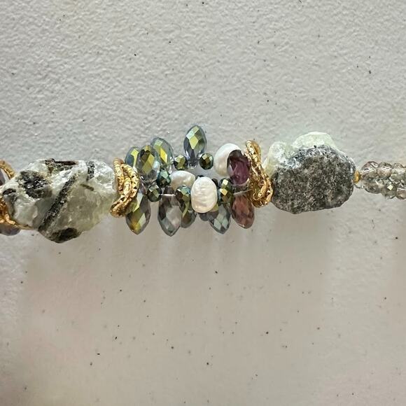 Prehnite Chunky 9" Necklace Crystal Statement Stone Jewelry Bead Green Gold Blue - Picture 4 of 10